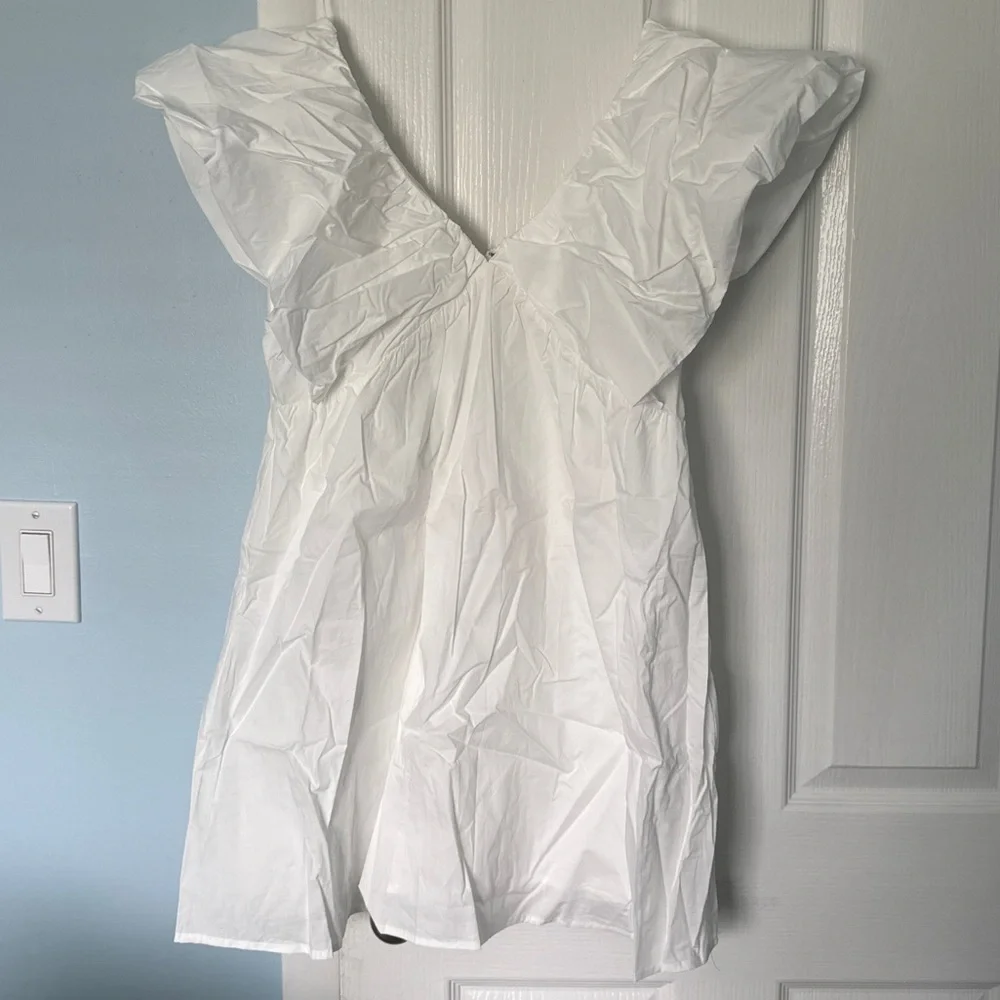 White Ruffled Mini Dress - Picture 1 of 8